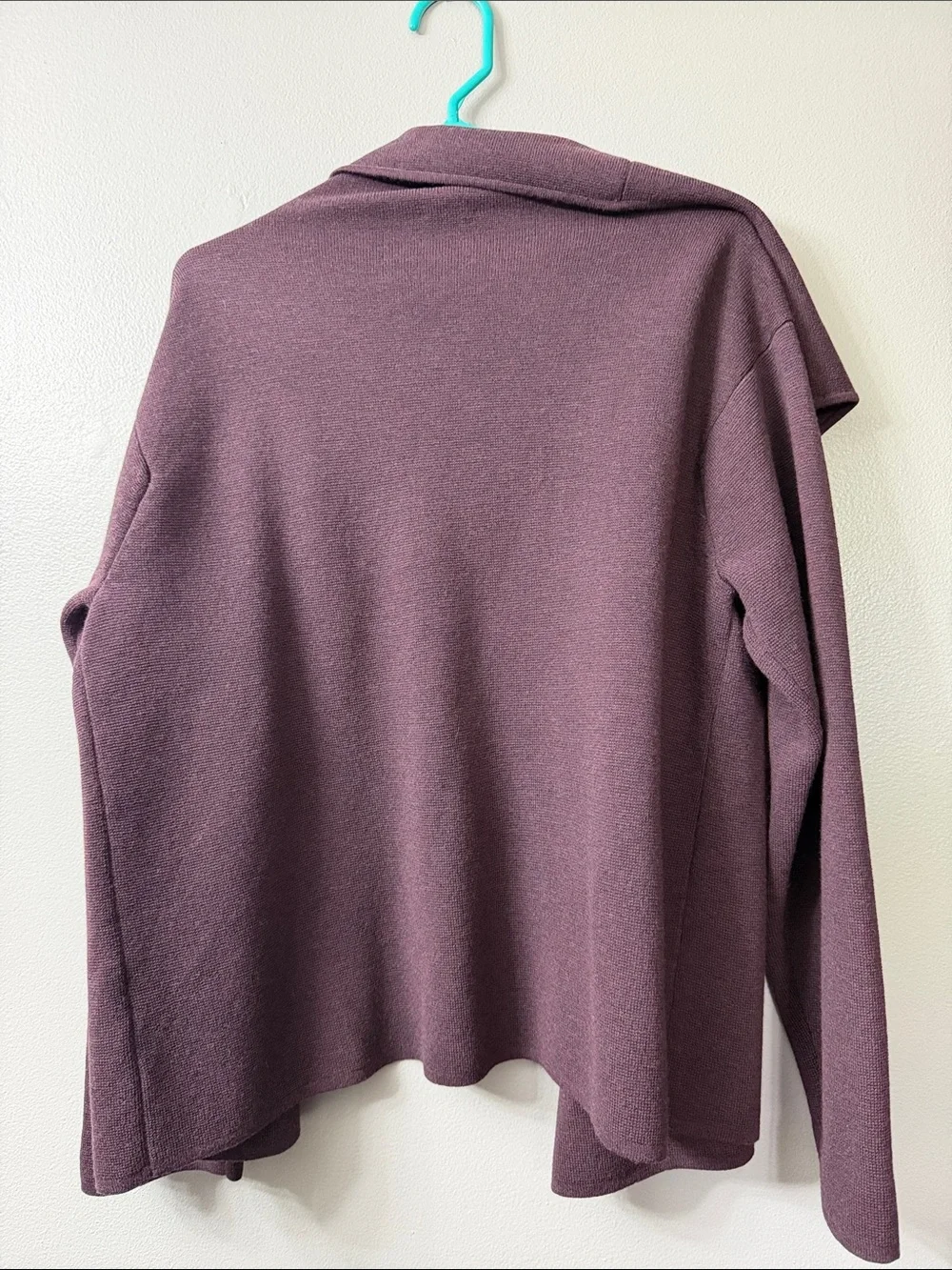 Eileen Fisher Italian yarn wool cardigan open front blazer jacket Deep Wine Top
